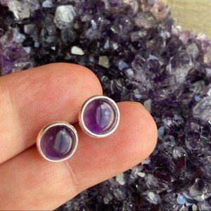 STERLING SILVER AMETHYST COIN STUDS